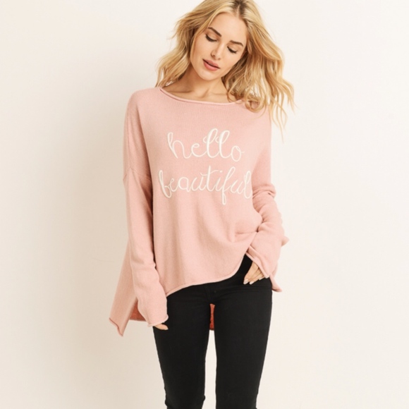 Sweaters - Cozy hello beautiful Graphic Sweater Pink